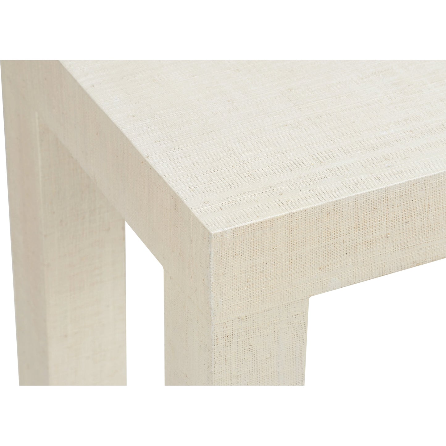 004 SI-2105388 | Closeup | Sanibel Console Table by Chelsea House in white lacquer. Made from raffia on wood in a modern style.