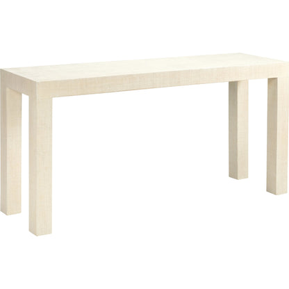 Sanibel Console Table by Chelsea House in white lacquer. Made from raffia on wood in a modern style.