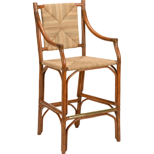 Mecklenburg Barstool by Chelsea House. Made from rattan/rush/brass in a modern style.