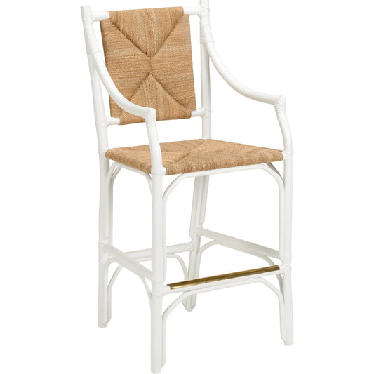 Mecklenburg Barstool by Chelsea House. Made from rattan/rush/brass in a modern style.