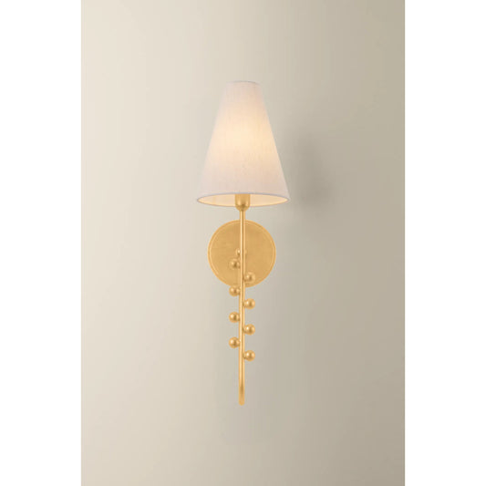 Pine Hills Wall Sconce by Hudson Valley in vintage gold leaf. Made from steel in a unique style.