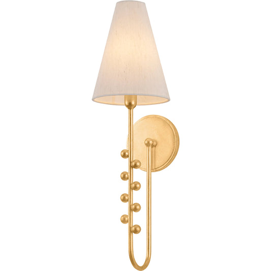 Pine Hills Wall Sconce by Hudson Valley in vintage gold leaf. Made from steel in a unique style.