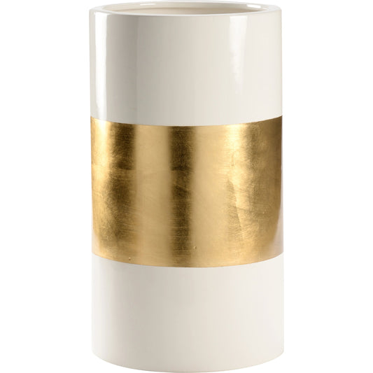 Banded Vase by Chelsea House in white glaze, antique gold leaf. Made from unique in a modern style.