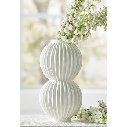 Organic Disc Vase by Chelsea House in white glaze. Made from ceramic in a modern style.