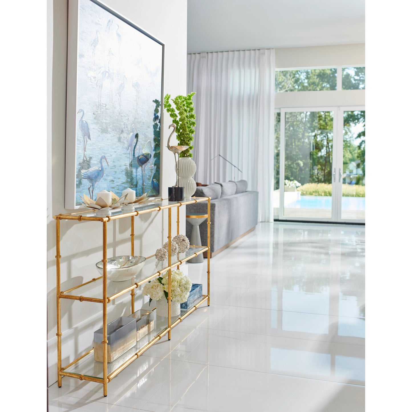 004 SI-2105416 | Lifestyle | Lotus Candleholders (Set of 2) by Chelsea House in white lacquer, gold leaf. Made from steel in a modern style.