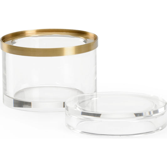 Crystal Round Jewel Box by Chelsea House in clear, antique. Made from crystal/brass in a modern style.