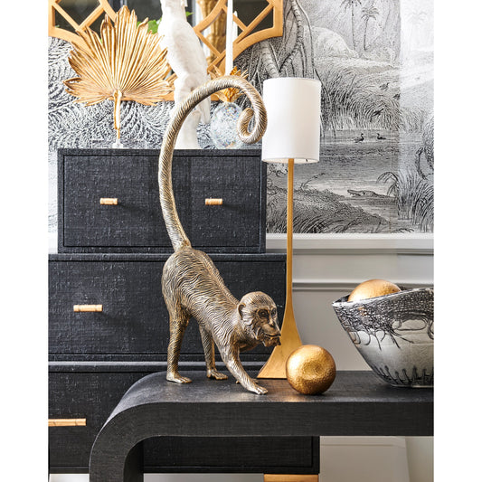 Three Tiered Chest by Chelsea House in black, antique gold. Made from raffia on wood in a modern style.