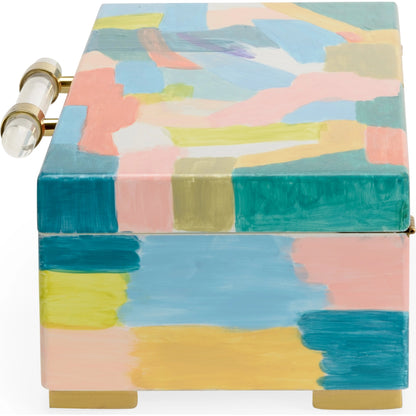 Multicolor Box by Chelsea House in hand painted, clear, polished. Made from wood/acrylic/brass in a modern style.