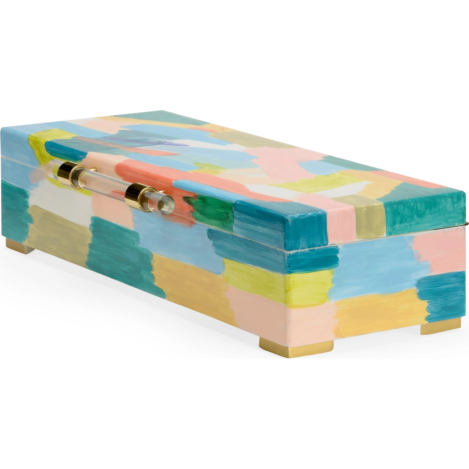 Multicolor Box by Chelsea House in hand painted, clear, polished. Made from wood/acrylic/brass in a modern style.