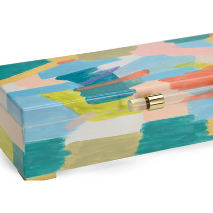 Multicolor Box by Chelsea House in hand painted, clear, polished. Made from wood/acrylic/brass in a modern style.