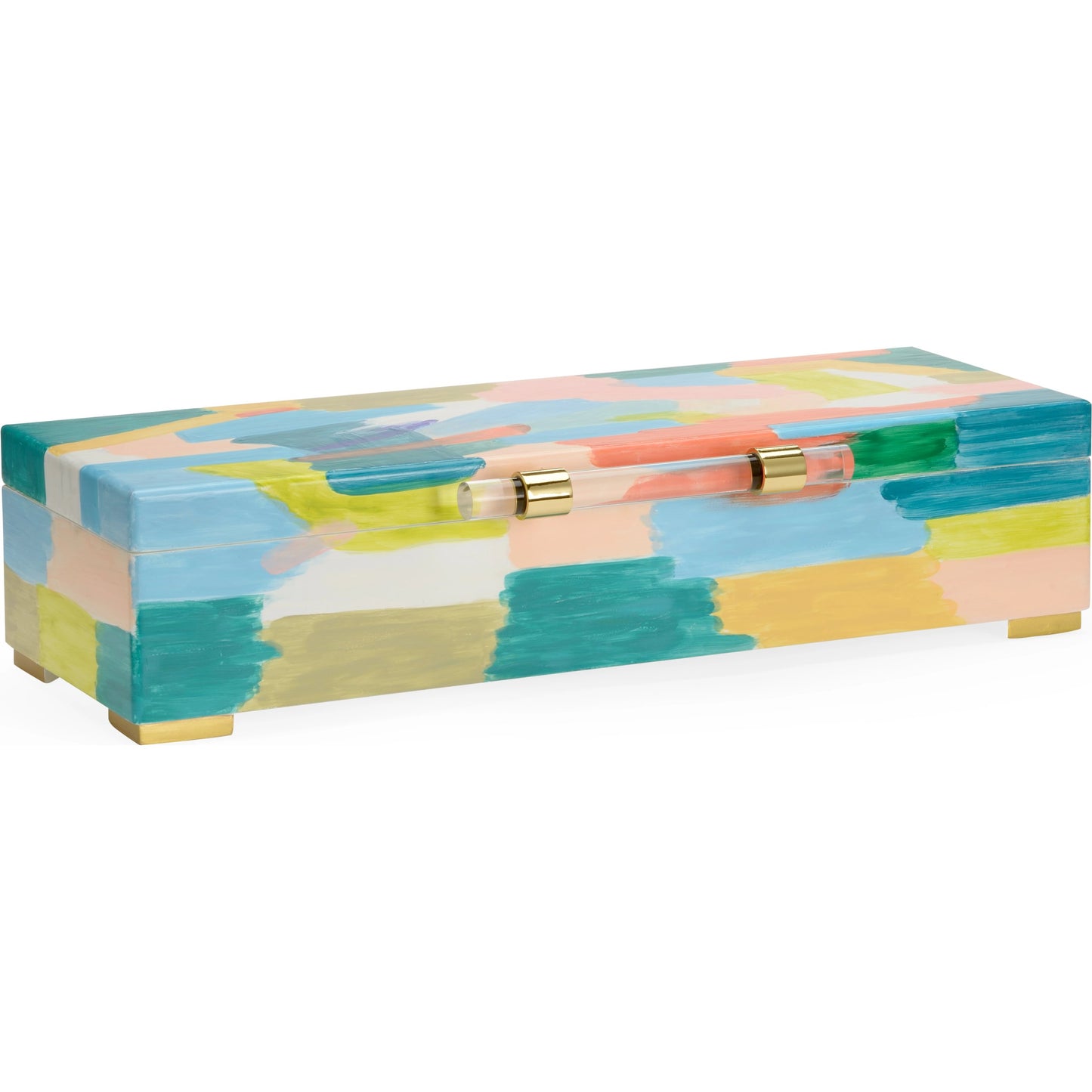 001 SI-2105442 | Primary Silo | Multicolor Box by Chelsea House in hand painted, clear, polished. Made from wood/acrylic/brass in a modern style.