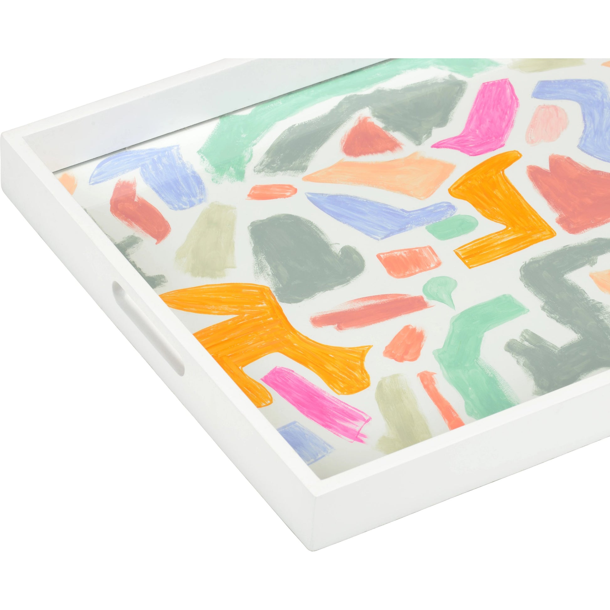 Coloring Tray by Chelsea House in white, hand painted, clear. Made from wood/glass in a modern style.