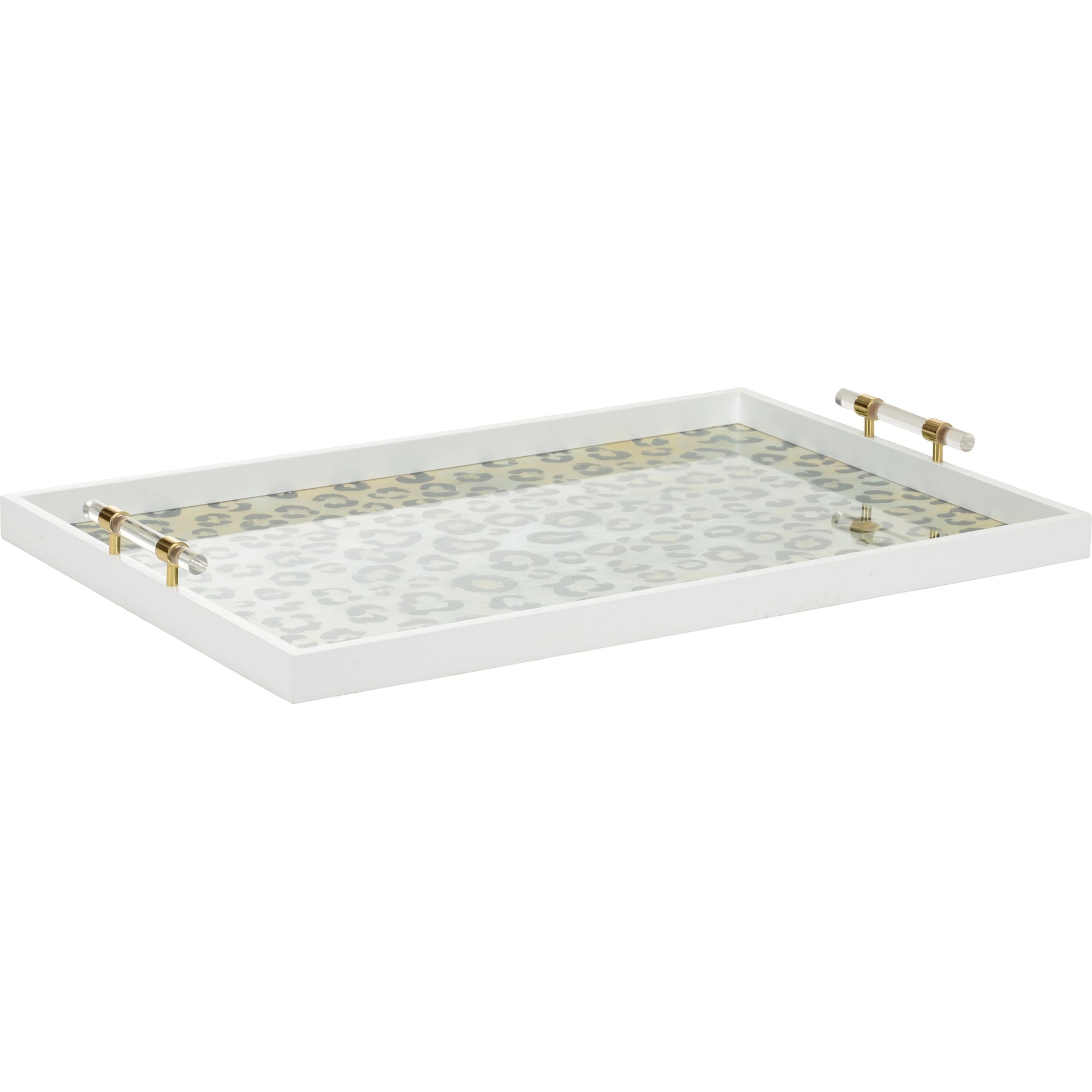 Leopard Patterned Tray by Chelsea House in white, leopard, clear, polished. Made from wood/glass/acrylic/brass in a modern style.