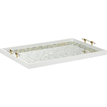 Leopard Patterned Tray by Chelsea House in white, leopard, clear, polished. Made from wood/glass/acrylic/brass in a modern style.