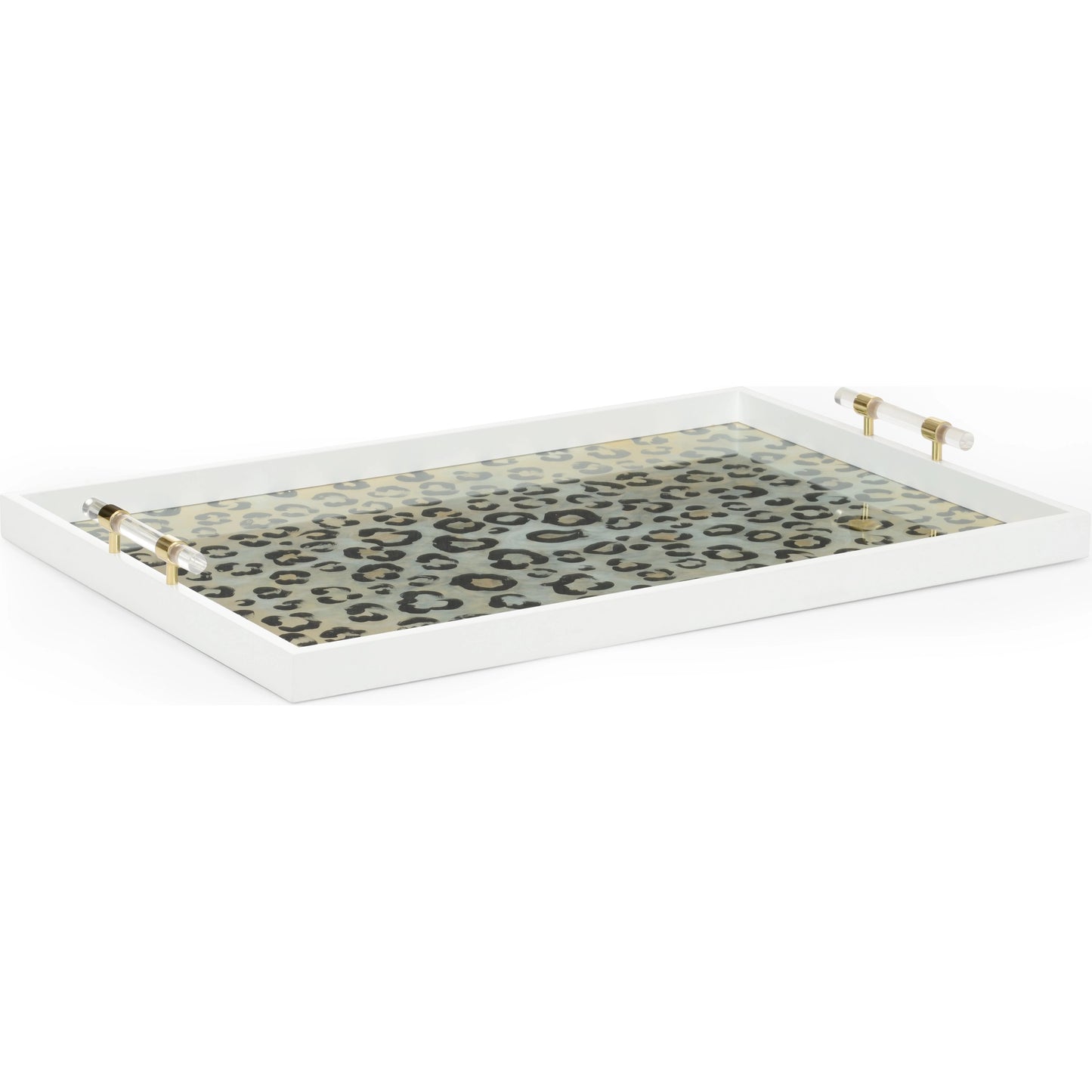 001 SI-2105446 | Primary Silo | Leopard Patterned Tray by Chelsea House in white, leopard, clear, polished. Made from wood/glass/acrylic/brass in a modern style.