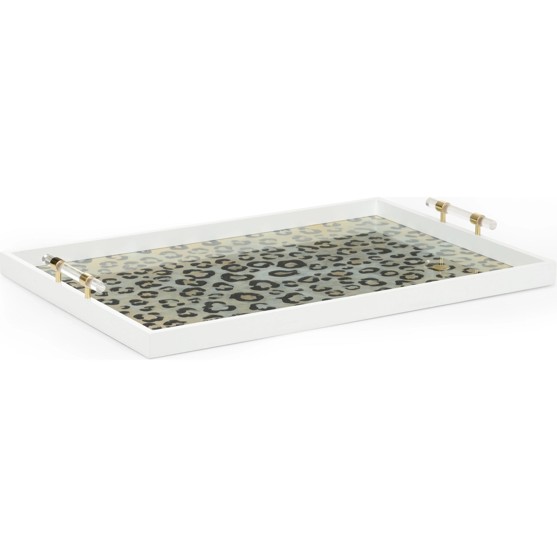 Leopard Patterned Tray by Chelsea House in white, leopard, clear, polished. Made from wood/glass/acrylic/brass in a modern style.