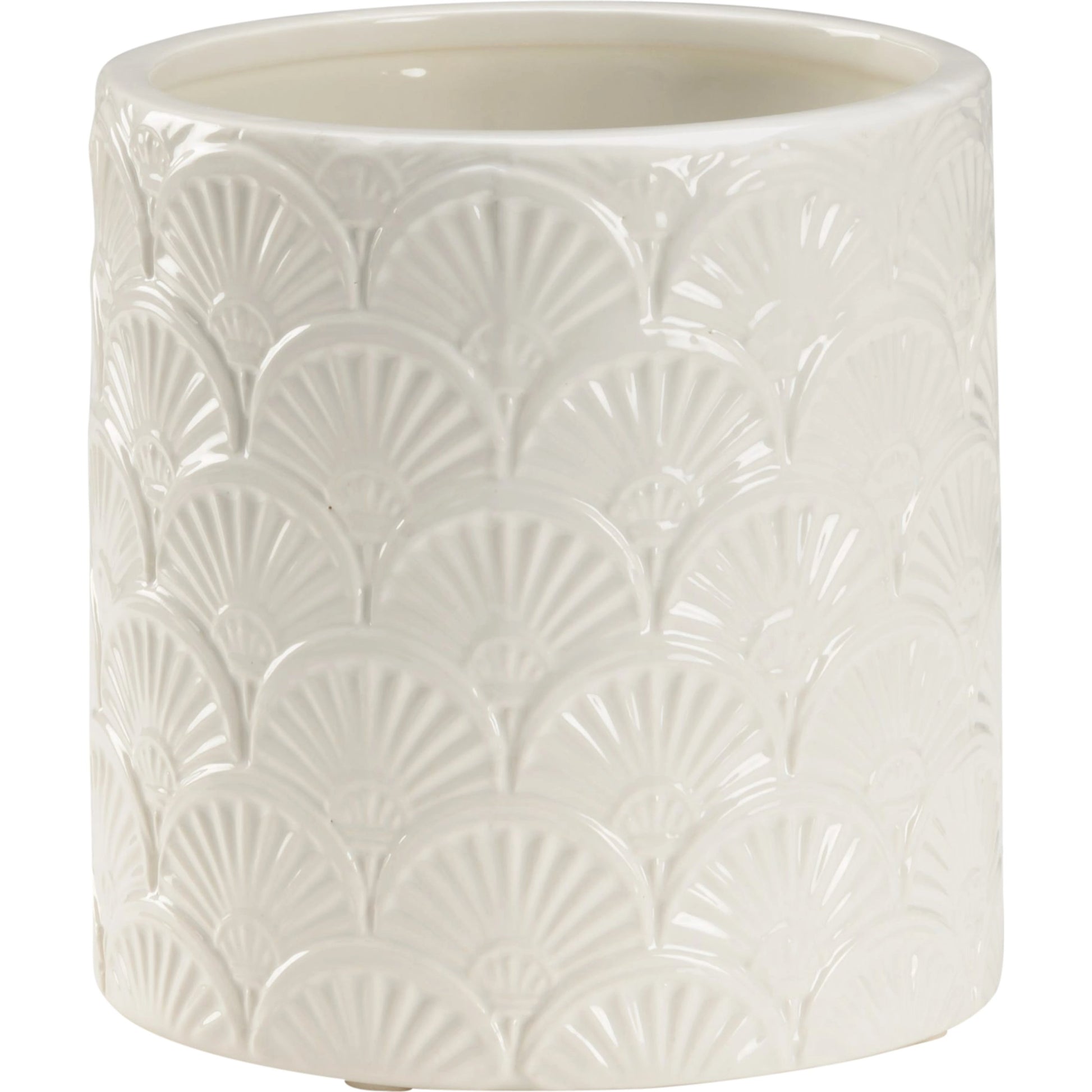 Deco Fan Cachepot by Chelsea House in white glaze. Made from ceramic in a modern style.