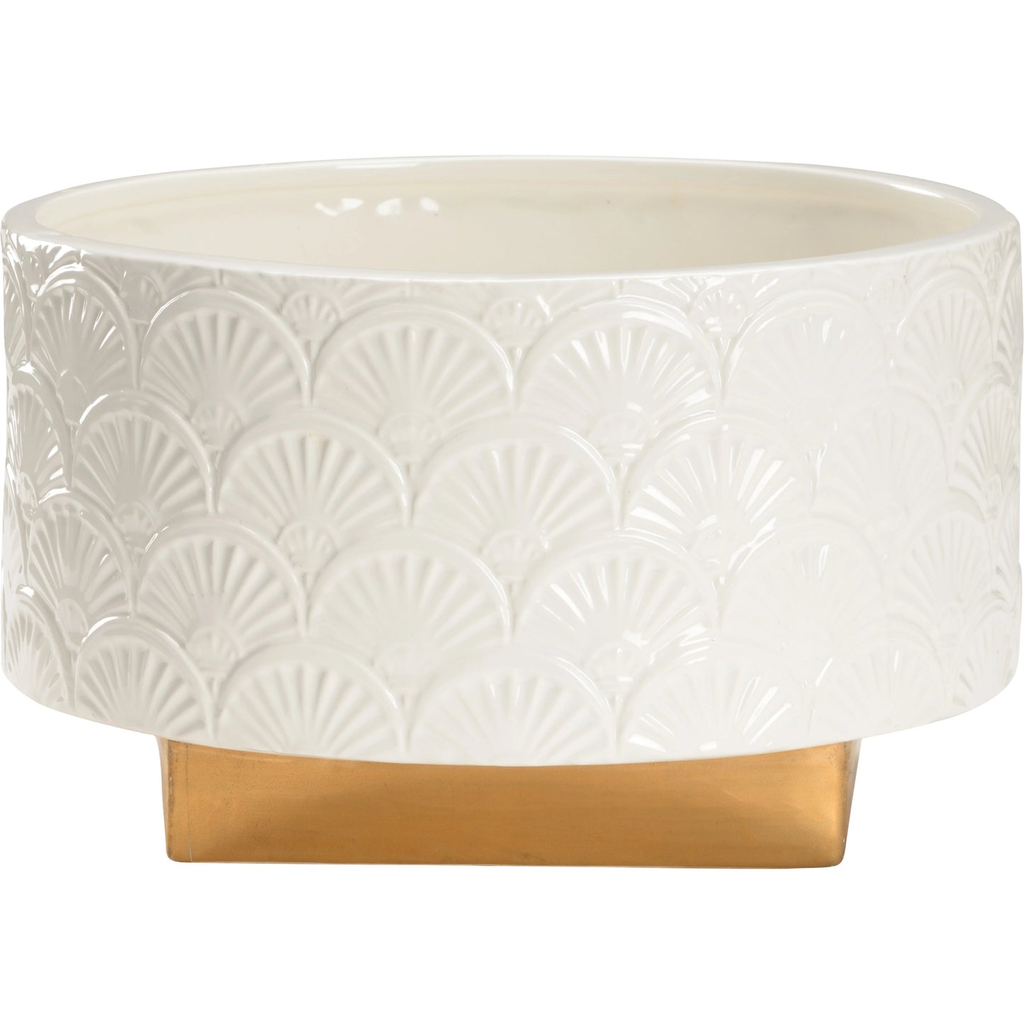 002 SI-2105454 | Additional Silo | Deco Fan Cachepot with Gold Base by Chelsea House in white glaze, metallic gold. Made from ceramic in a modern style.