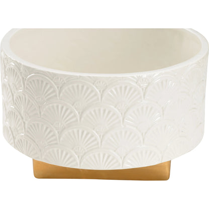 Deco Fan Cachepot with Gold Base by Chelsea House in white glaze, metallic gold. Made from ceramic in a modern style.