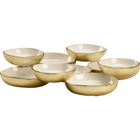 Multidimensional Tray by Chelsea House in gold, cream. Made from aluminum/enamel in a modern style.