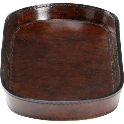 Oval Valet Tray by Chelsea House in dark brown. Made from leather on wood in a modern style.