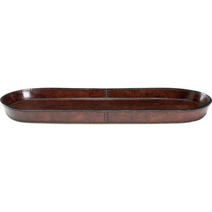 Oval Valet Tray by Chelsea House in dark brown. Made from leather on wood in a modern style.