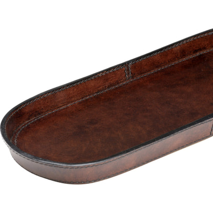 Oval Valet Tray by Chelsea House in dark brown. Made from leather on wood in a modern style.