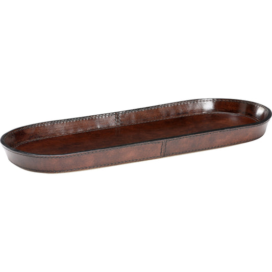 Oval Valet Tray by Chelsea House in dark brown. Made from leather on wood in a modern style.