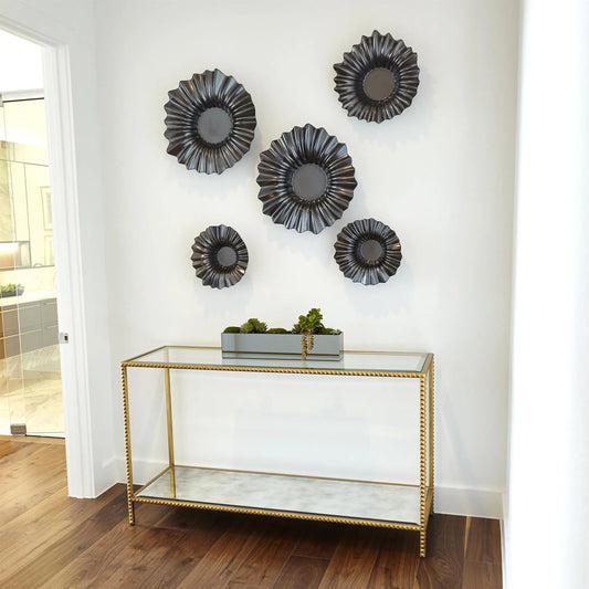 Stud Console Table by Global Views. Made from aluminum, glass in a transitional style.