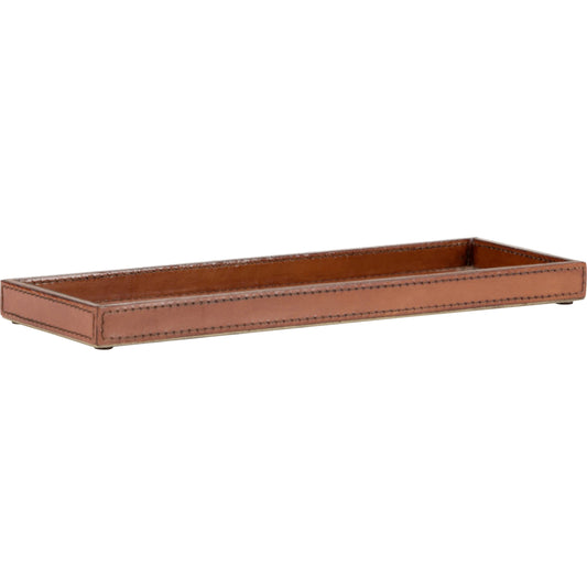 Leather Valet Tray by Chelsea House in cognac. Made from leather on wood in a modern style.