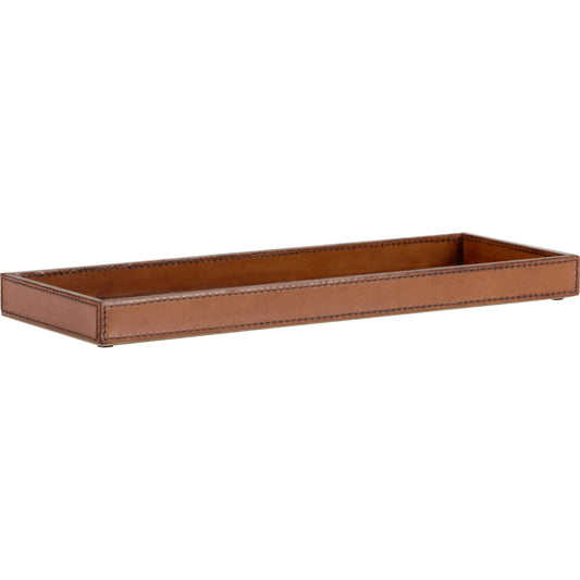 Leather Valet Tray by Chelsea House in cognac. Made from leather on wood in a modern style.