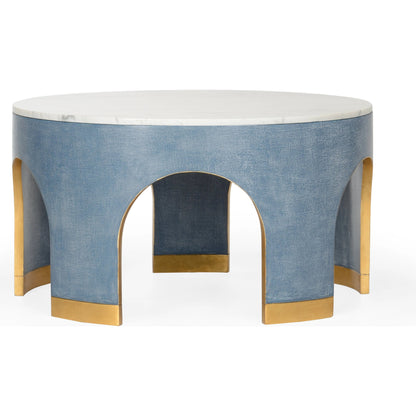 Aqueduct Cocktail Table by Chelsea House in natural white, blue, antique & gold leaf. Made from unique in a modern style.