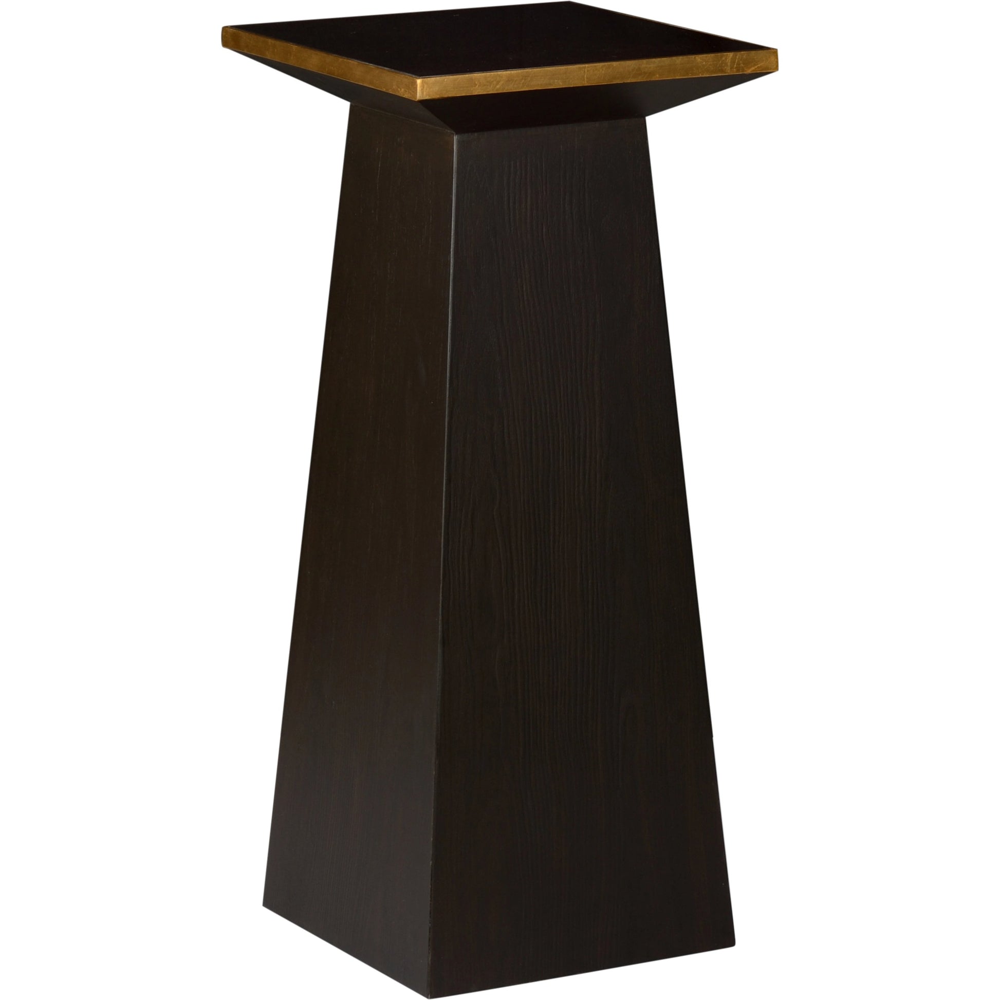 High Top Pedestal by Chelsea House in walnut, antique gold leaf. Made from wood/glass in a modern style.