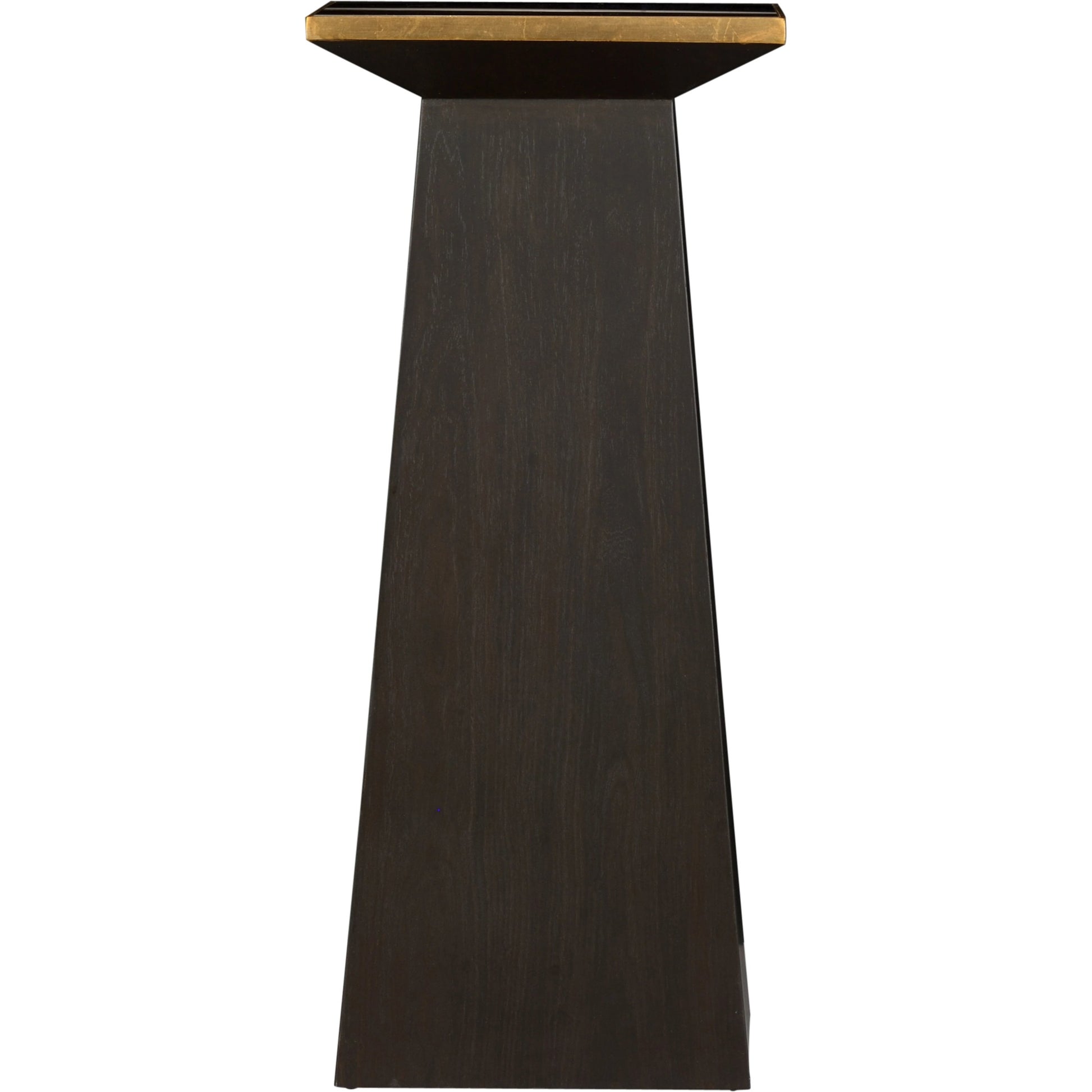 High Top Pedestal by Chelsea House in walnut, antique gold leaf. Made from wood/glass in a modern style.
