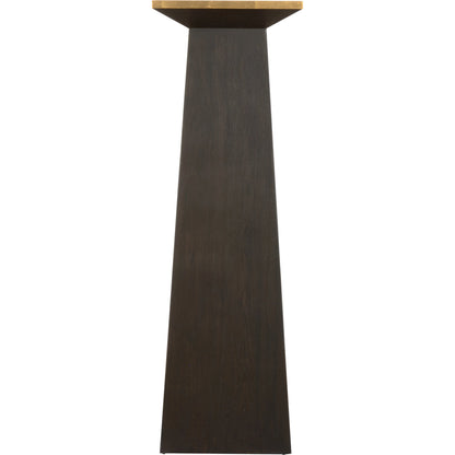 High Top Pedestal by Chelsea House in walnut, antique gold leaf. Made from wood/glass in a modern style.