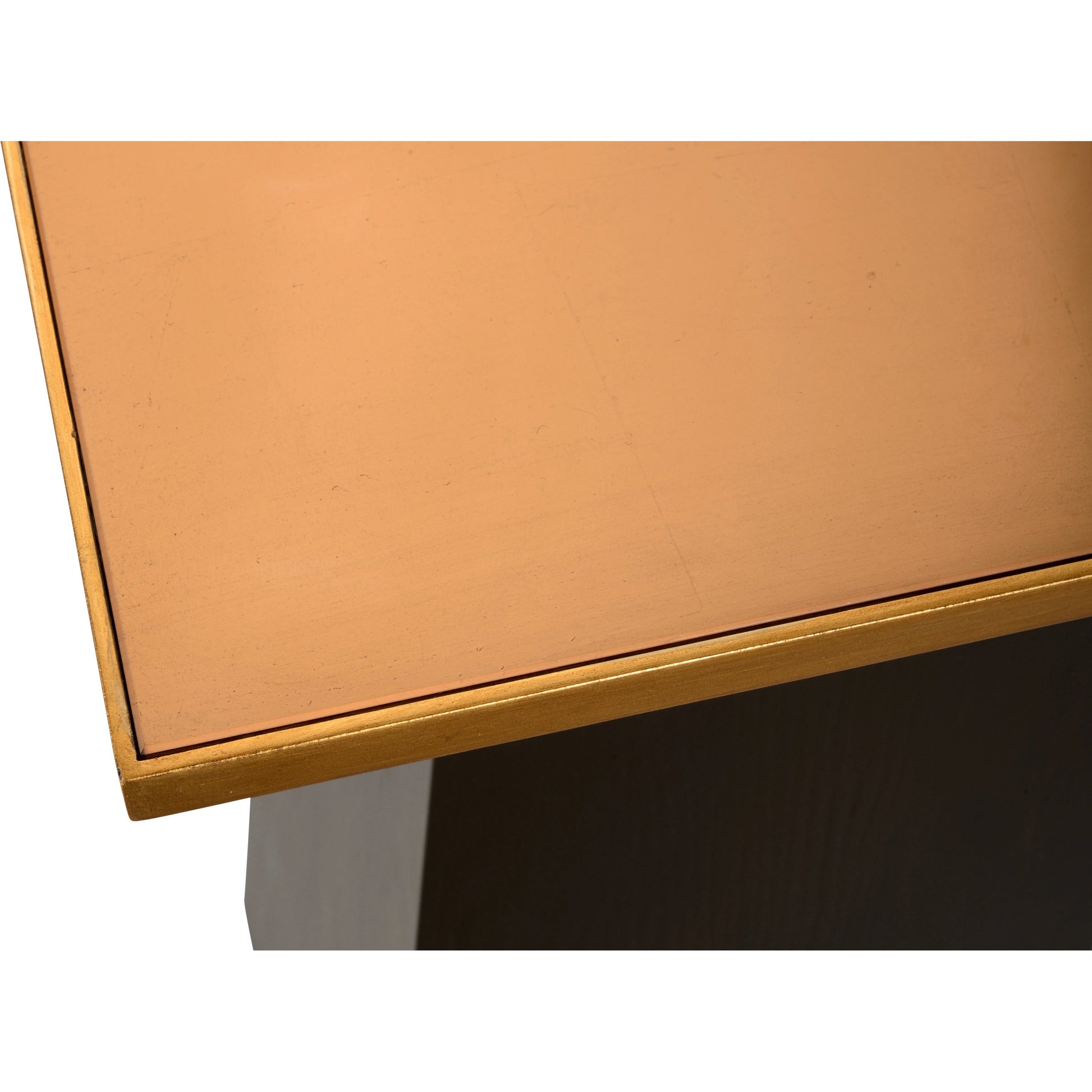 High Top Pedestal by Chelsea House in walnut, antique gold leaf. Made from wood/glass in a modern style.