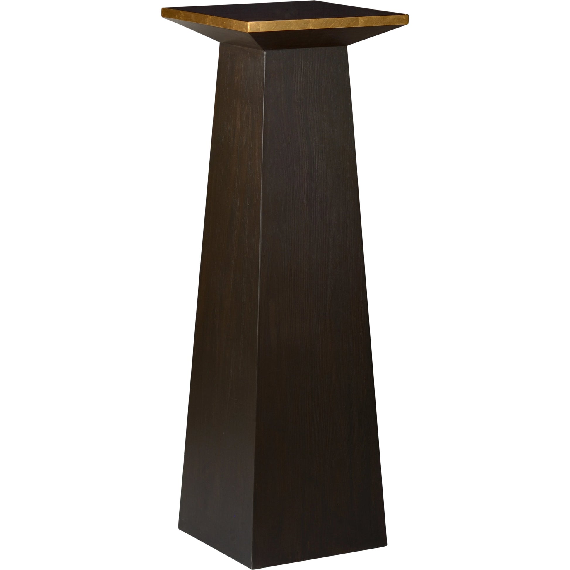 High Top Pedestal by Chelsea House in walnut, antique gold leaf. Made from wood/glass in a modern style.