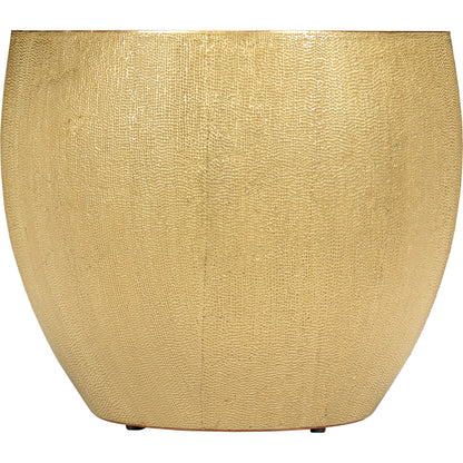 Drum Table by Chelsea House in cognac, hammered antique. Made from leather on wood in a modern style.