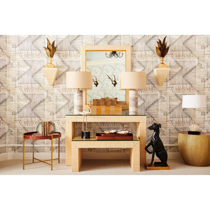 Drum Table by Chelsea House in cognac, hammered antique. Made from leather on wood in a modern style.