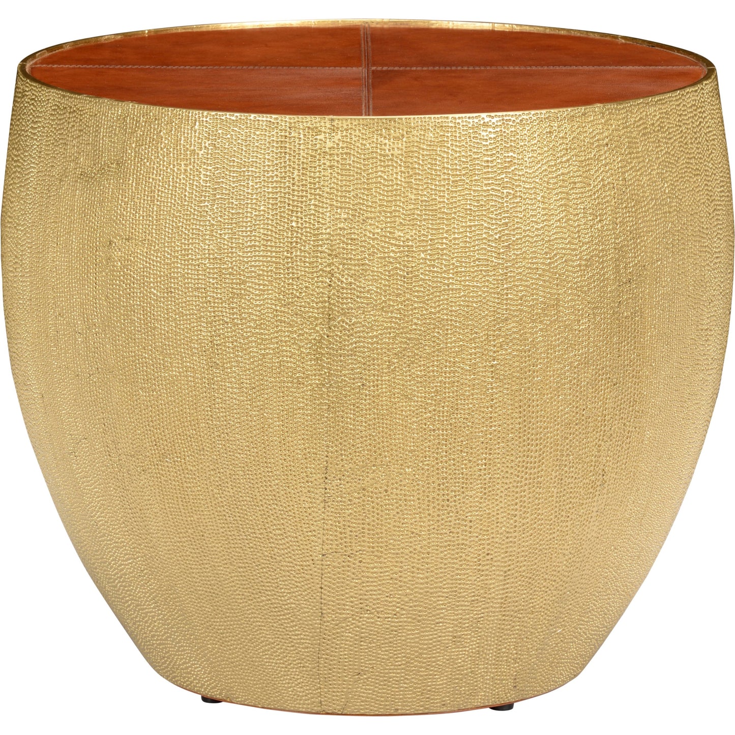 001 SI-2105484 | Primary Silo | Drum Table by Chelsea House in cognac, hammered antique. Made from leather on wood in a modern style.