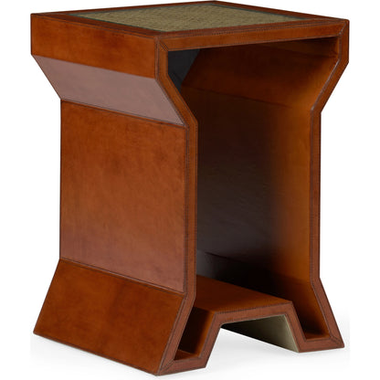 Leather Side Table by Chelsea House in clear, beveled, natural cognac. Made from leather / glass / cane in a transitional style.