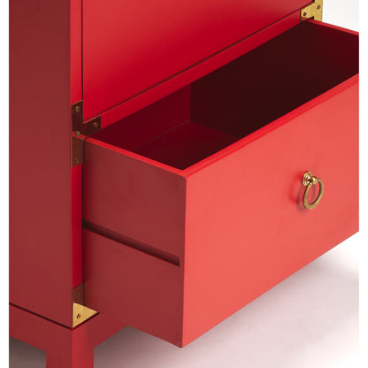 Ardennes Red Campaign Chairside Chest by Butler Specialty Company in red and red. Made from mango wood solids, mdf in a eclectic & global style.