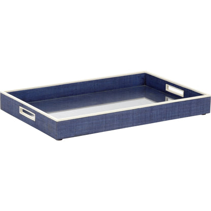 Kiawah Tray by Chelsea House in white lacquer, clear. Made from raffia on wood/glass in a modern style.