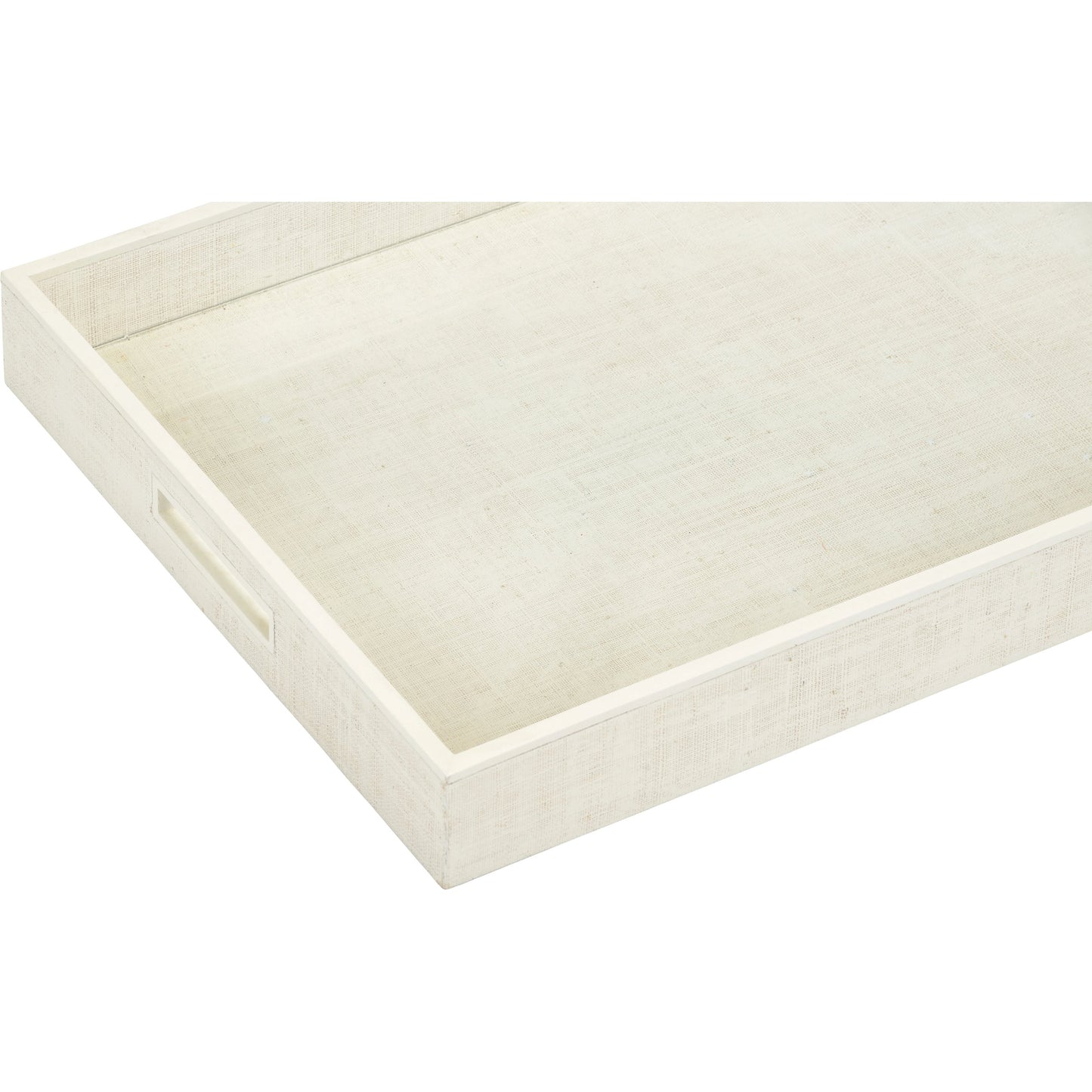 002 SI-2105498 | Closeup | Kiawah Tray by Chelsea House in white lacquer, clear. Made from raffia on wood/glass in a modern style.