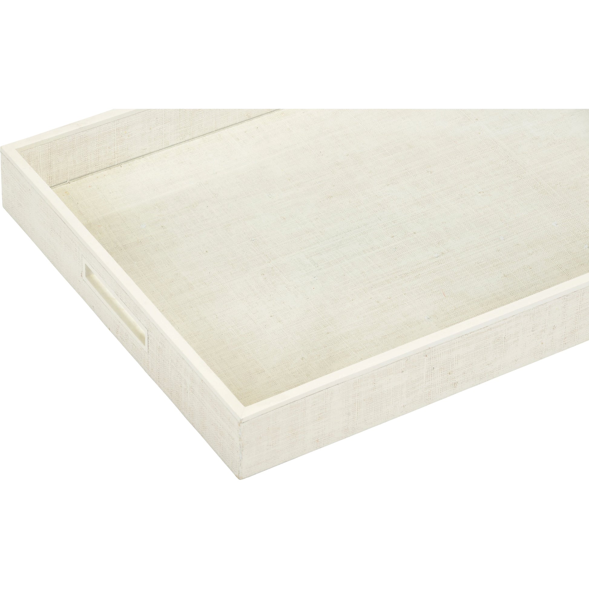Kiawah Tray by Chelsea House in white lacquer, clear. Made from raffia on wood/glass in a modern style.