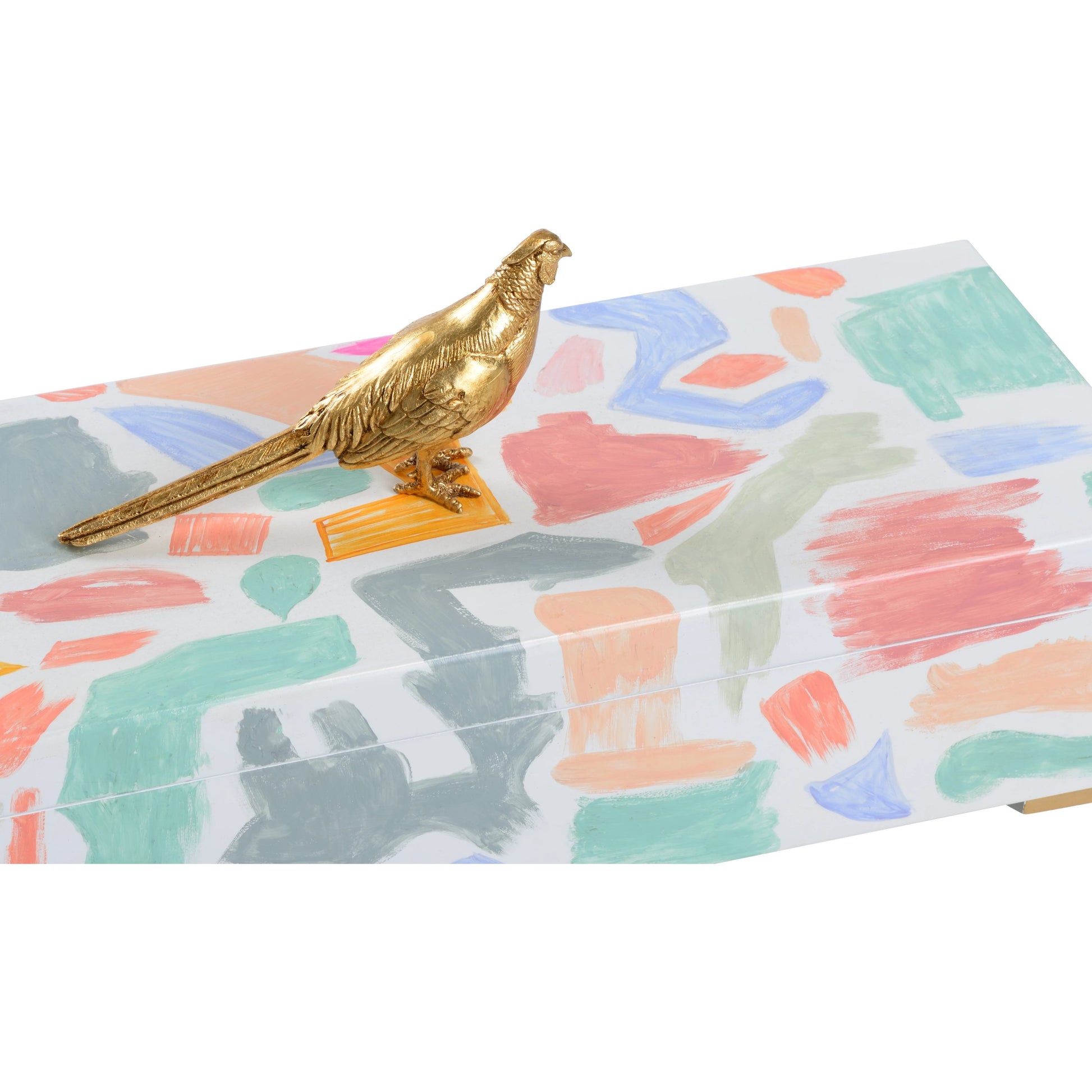 Pheasant Box by Chelsea House in hand painted, antique gold. Made from wood/composite in a modern style.