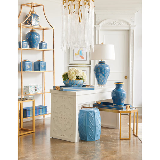 Lexington Box by Chelsea House in blue, cream. Made from abaca on wood in a modern style.