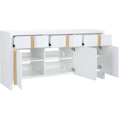 Tailored Cabinet by Chelsea House in white, gold. Made from wood/raffia in a modern style.