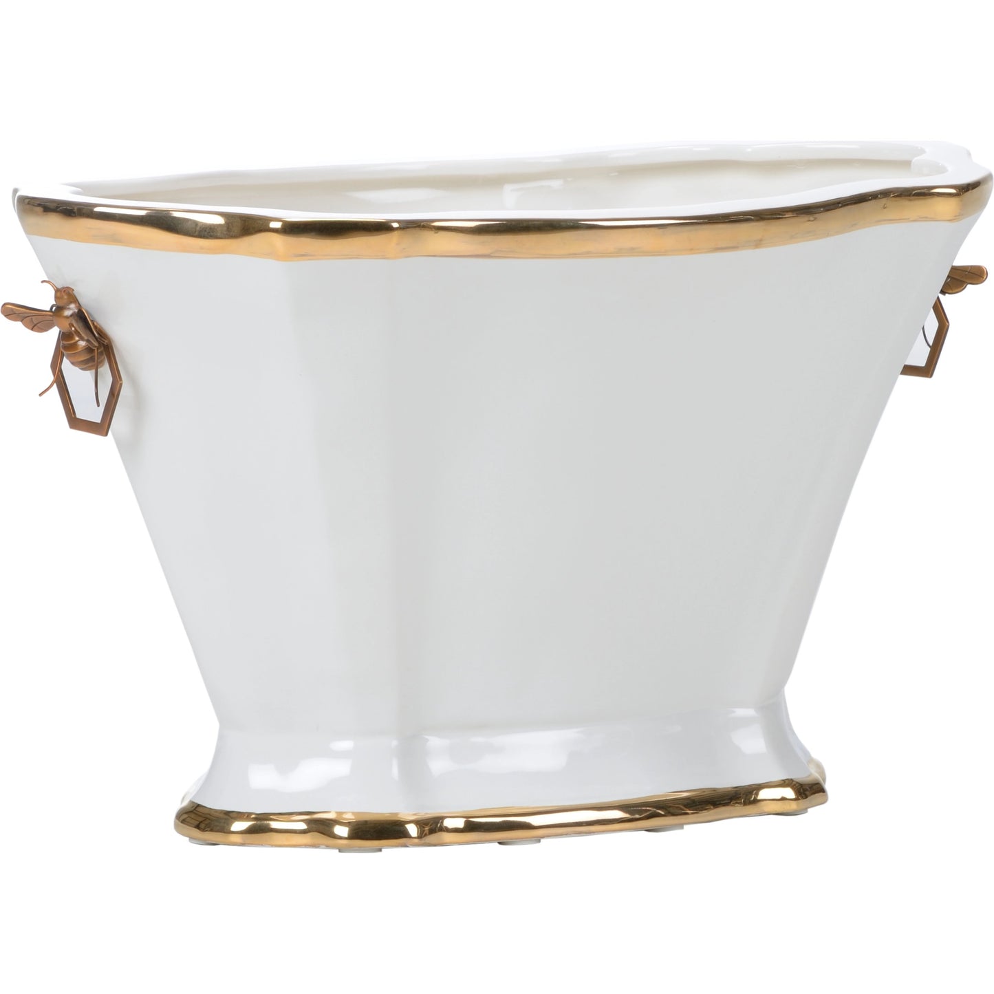 001 SI-2105426 | Primary Silo | Susan Planter by Chelsea House in white, metallic gold. Made from ceramic/brass in a modern style.