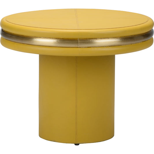 Edison Coffee Table by Chelsea House in yellow, gold. Made from leather on wood, brass in a modern style.